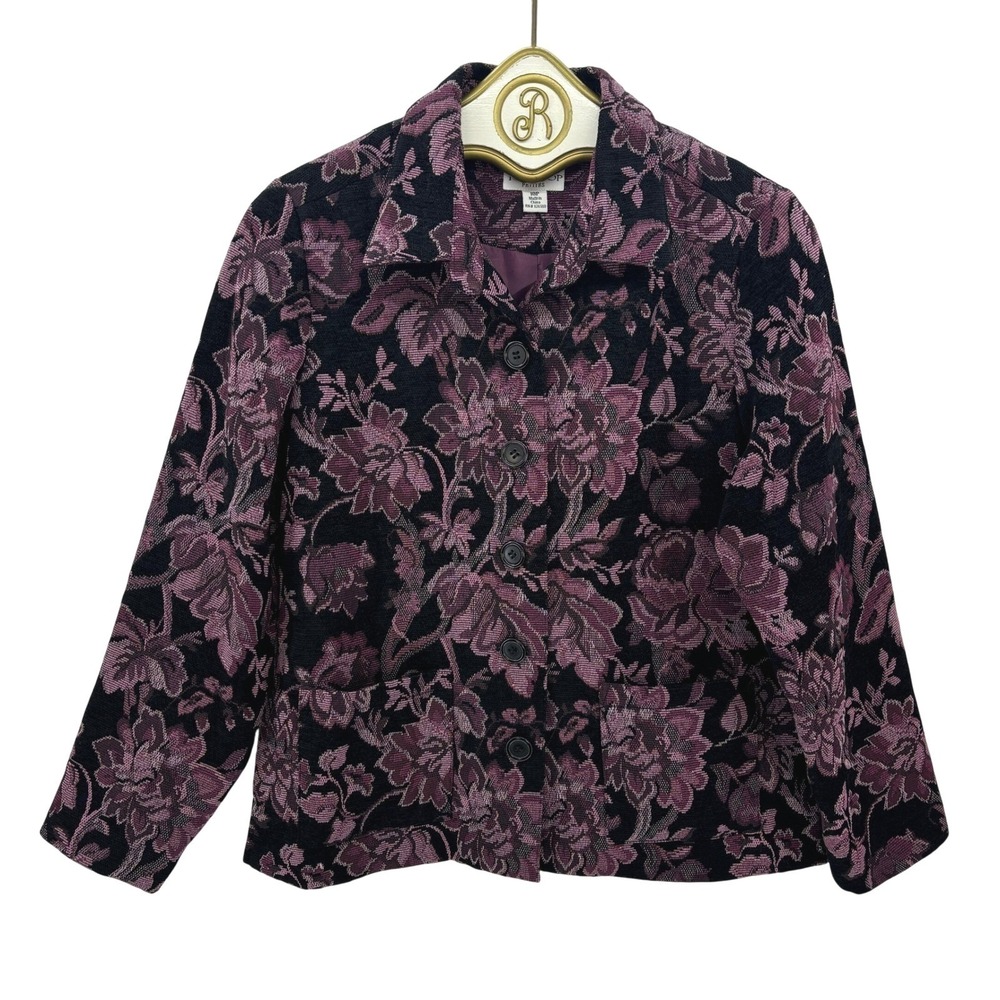 Vintage Tapestry Jacket Women 10P Purple Floral Cottagecore Blazer Indie Retro